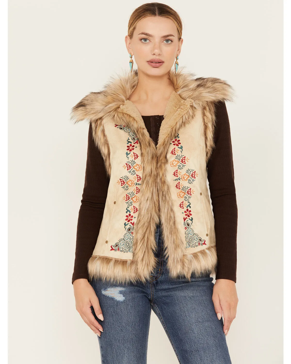 Product Name:  Tasha Polizzi Women's Chateau Faux Suede Embroidered Vest