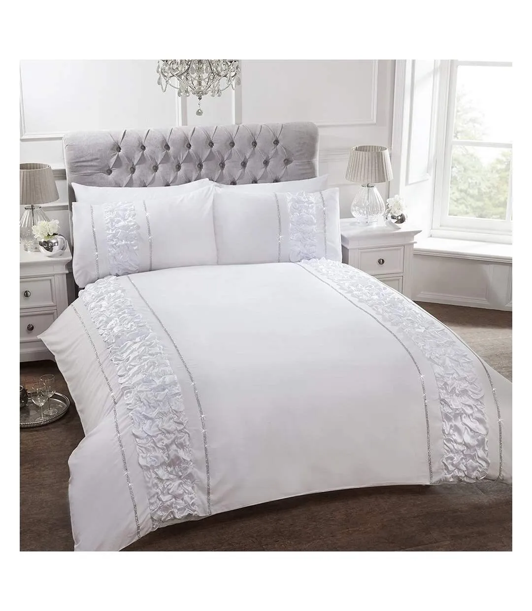 Provence diamante ruffled duvet cover set white Rapport