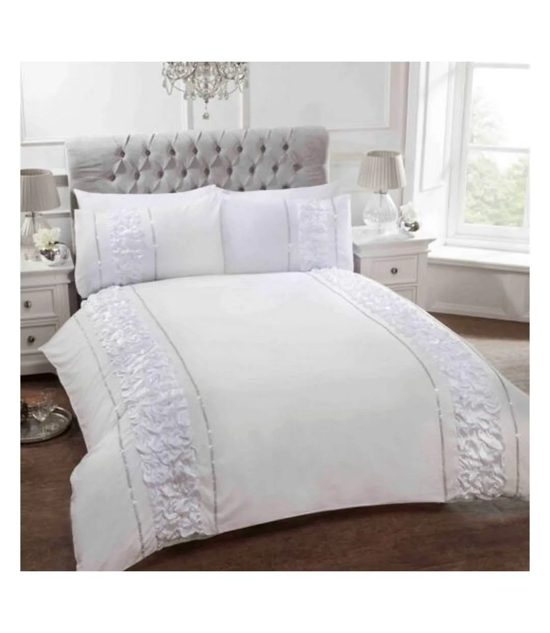 Provence diamante ruffled duvet cover set white Rapport