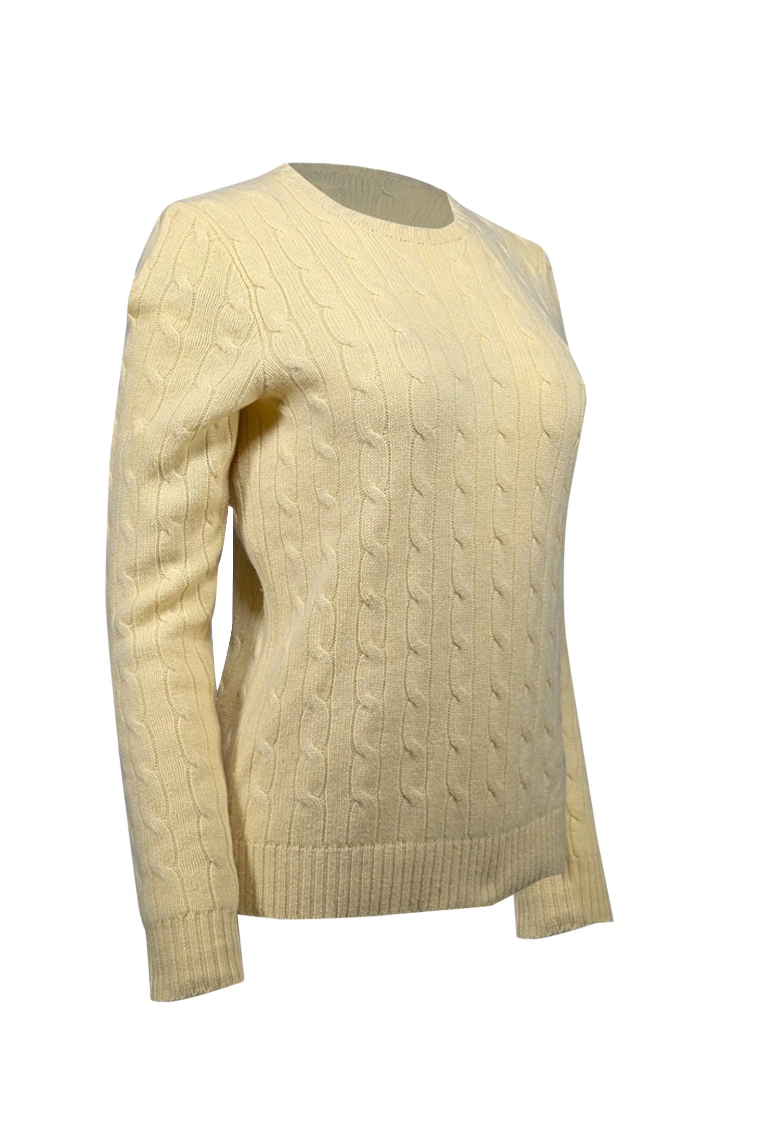 Ralph Lauren - Yellow Crewneck Cashmere Cable Knit Sweater Sz M