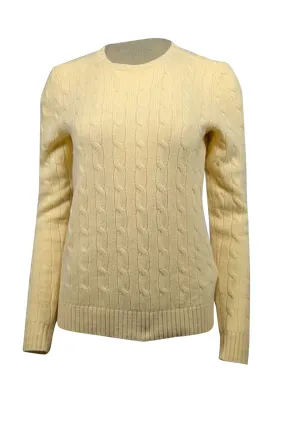 Ralph Lauren - Yellow Crewneck Cashmere Cable Knit Sweater Sz M