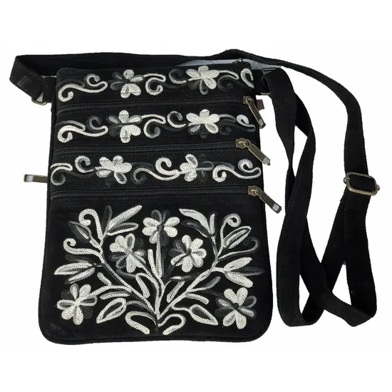 Rayz Intl | Suede | Embroidered Five Zipper | Crossbody Bag | Women's