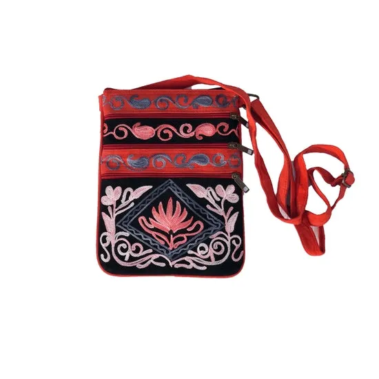 Rayz Intl | Suede | Embroidered Five Zipper | Crossbody Bag | Women's