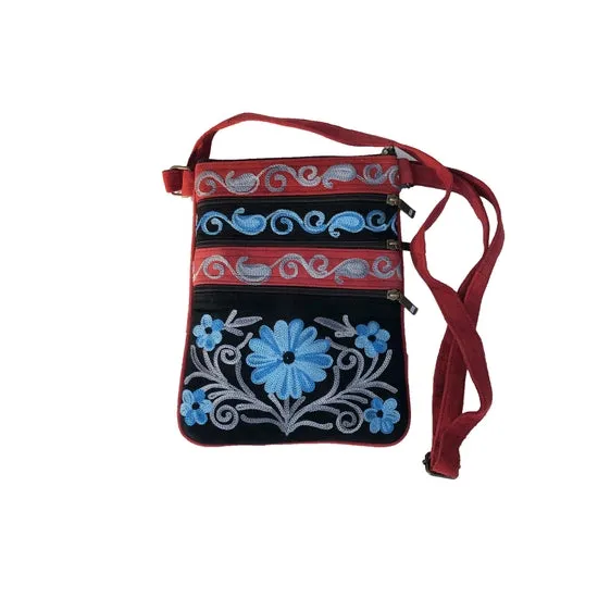 Rayz Intl | Suede | Embroidered Five Zipper | Crossbody Bag | Women's