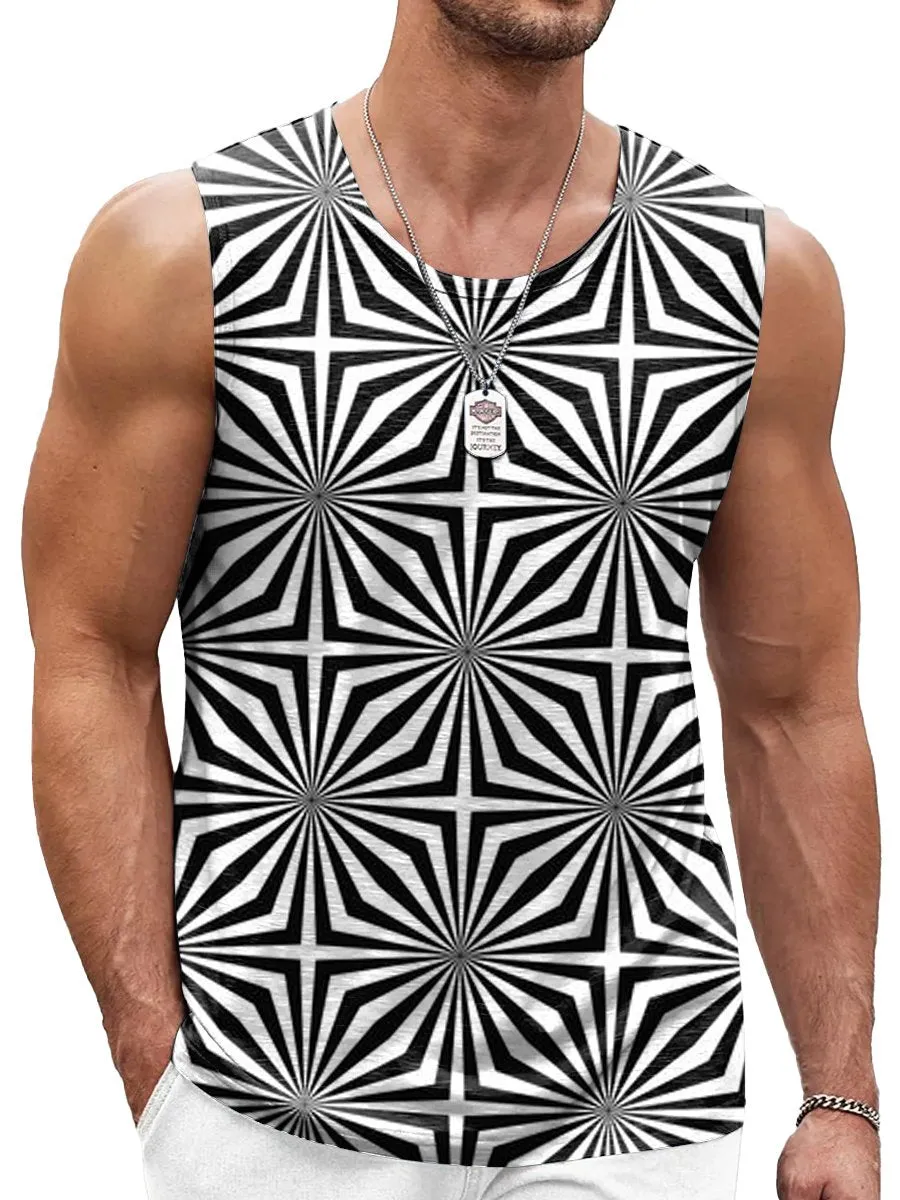 Retro Line Geometric Print Casual Sleeveless Tank Top