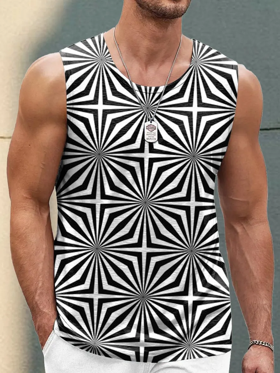 Retro Line Geometric Print Casual Sleeveless Tank Top