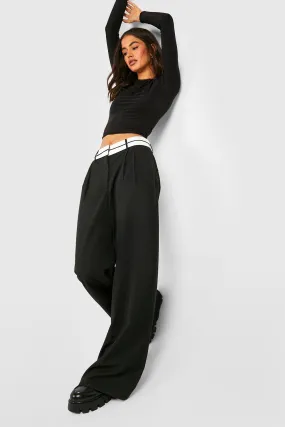 Reverse Waistband Tailored Wide Leg Pants