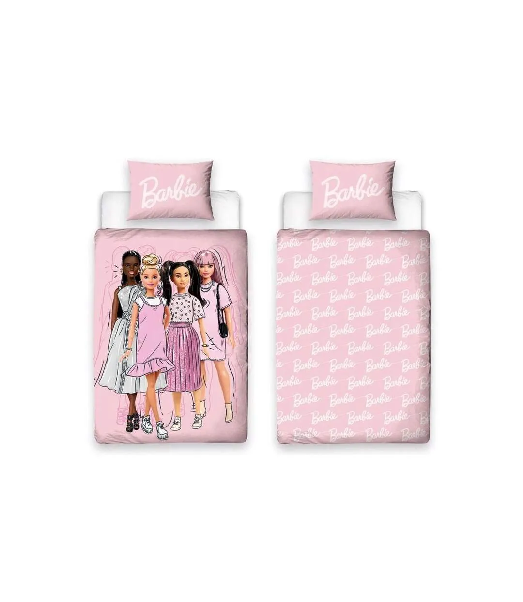 Reversible figures duvet cover set pink/white Barbie