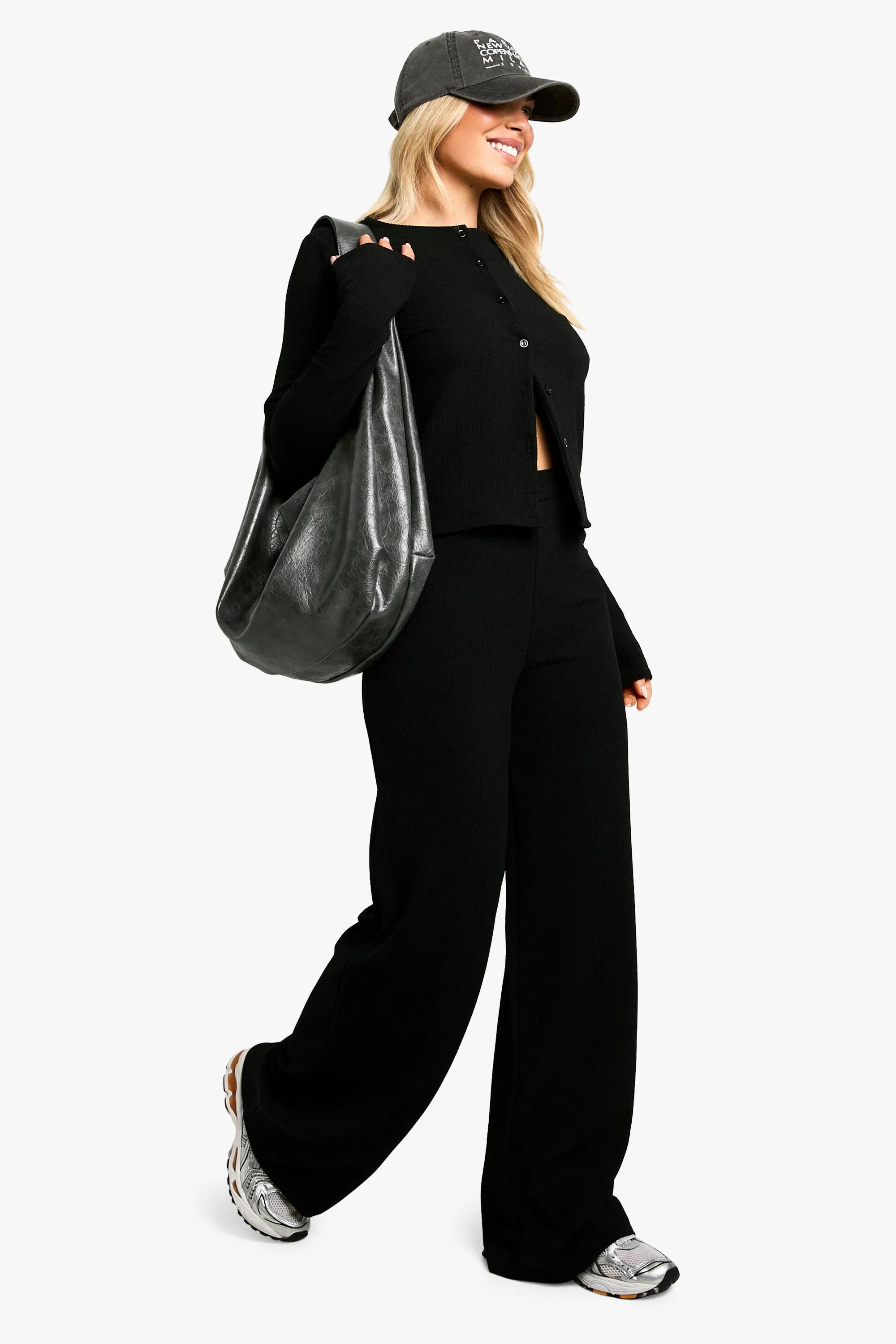 Rib Cardigan and Wide Leg Trouser Co Ord