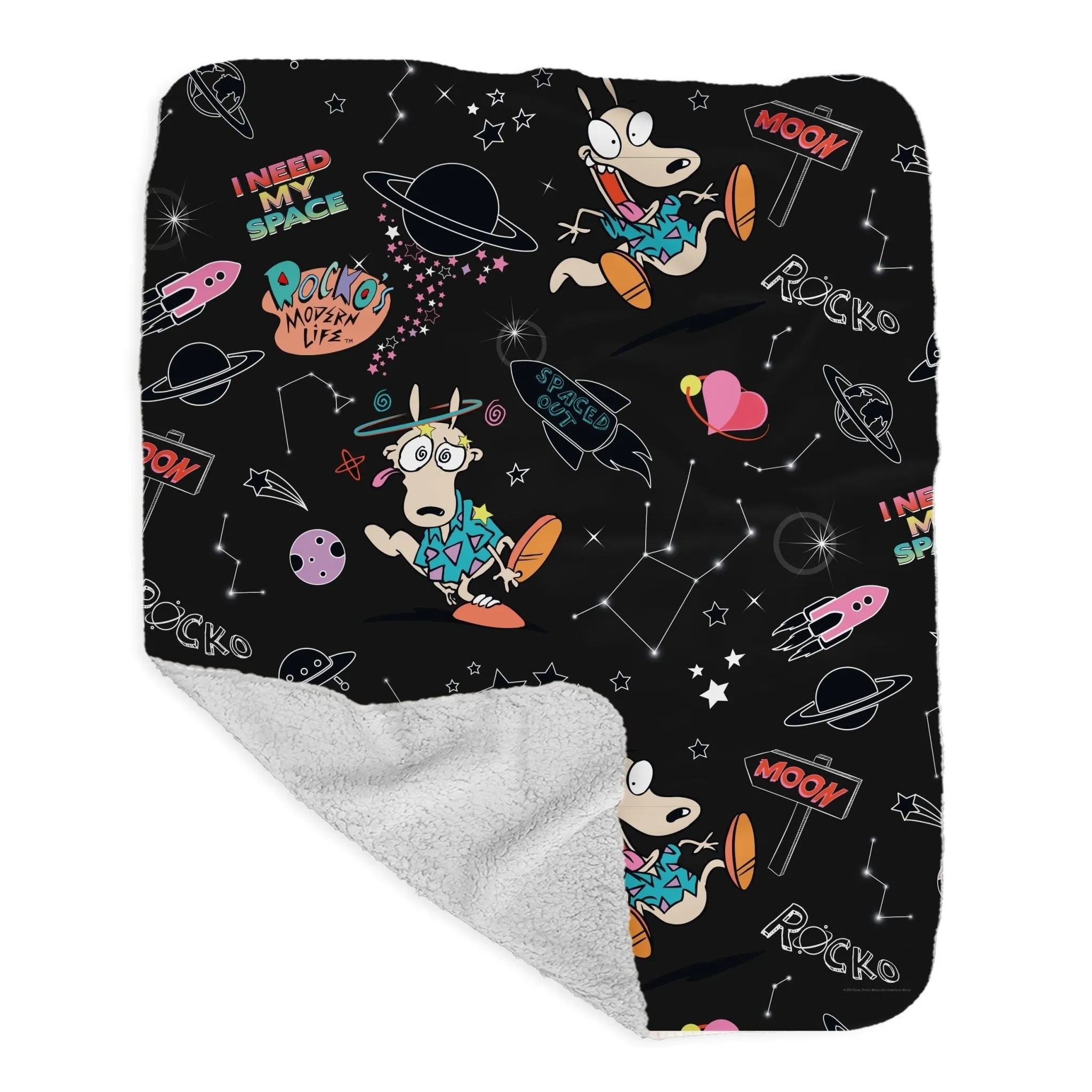 Rocko's Modern Life Space Pattern Grey Sherpa Blanket