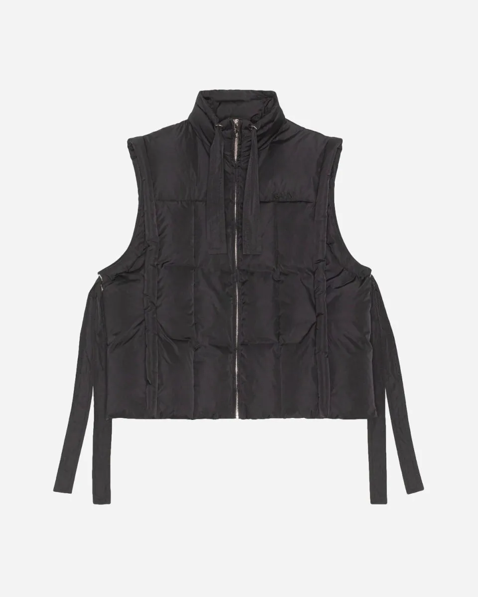 Shiny Puff Oversized Vest - Black