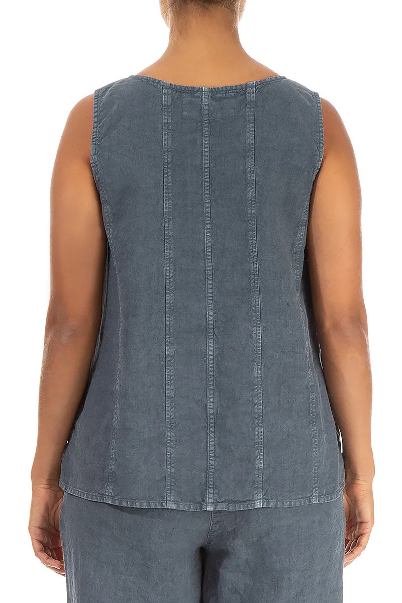 Sleeveless Off-Dye Grey Linen Top