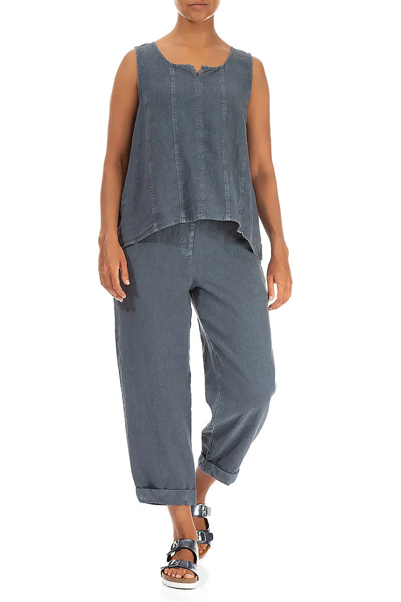 Sleeveless Off-Dye Grey Linen Top