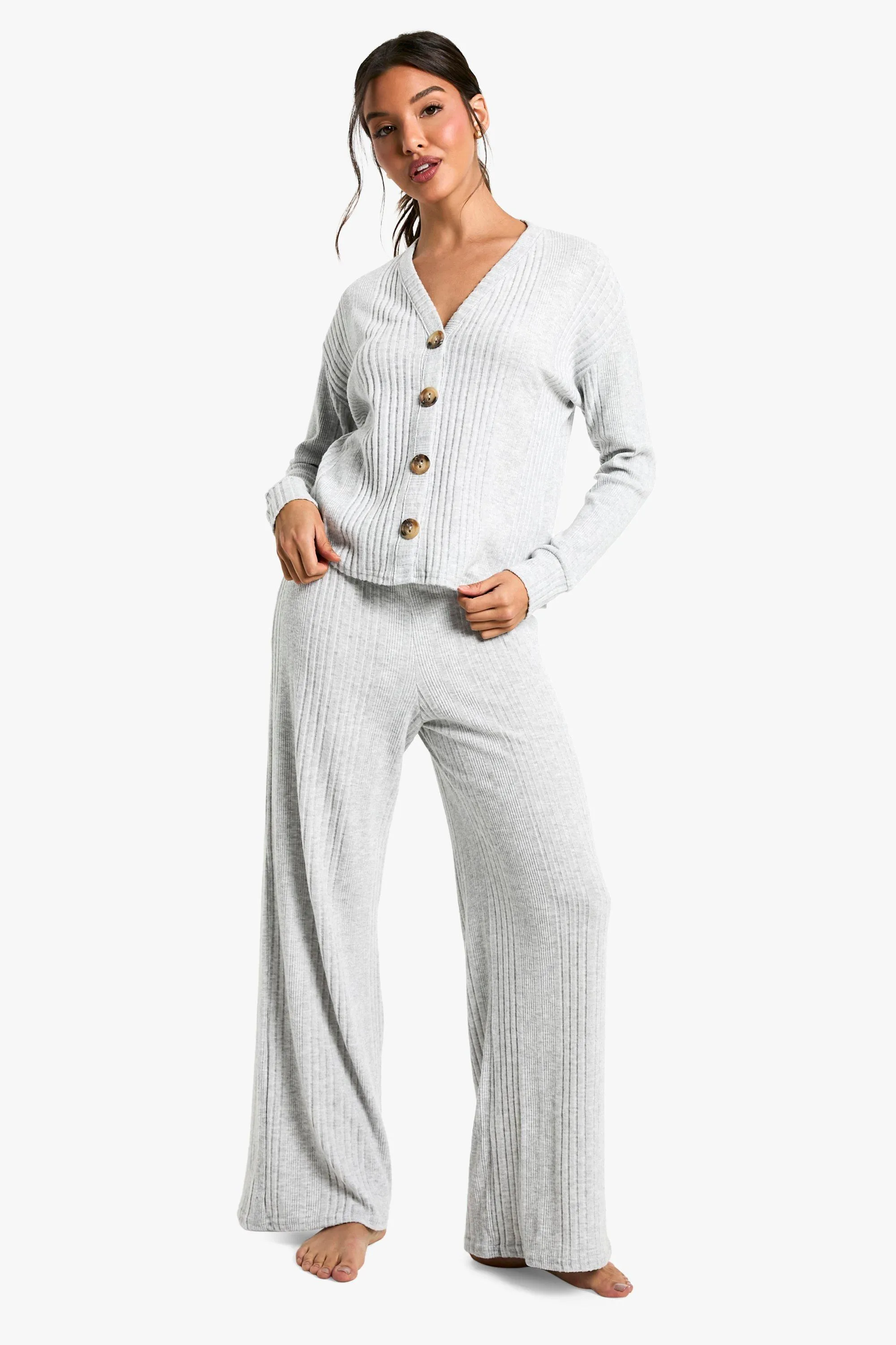 Soft Knit Button Up Cardigan & Trouser Lounge Set