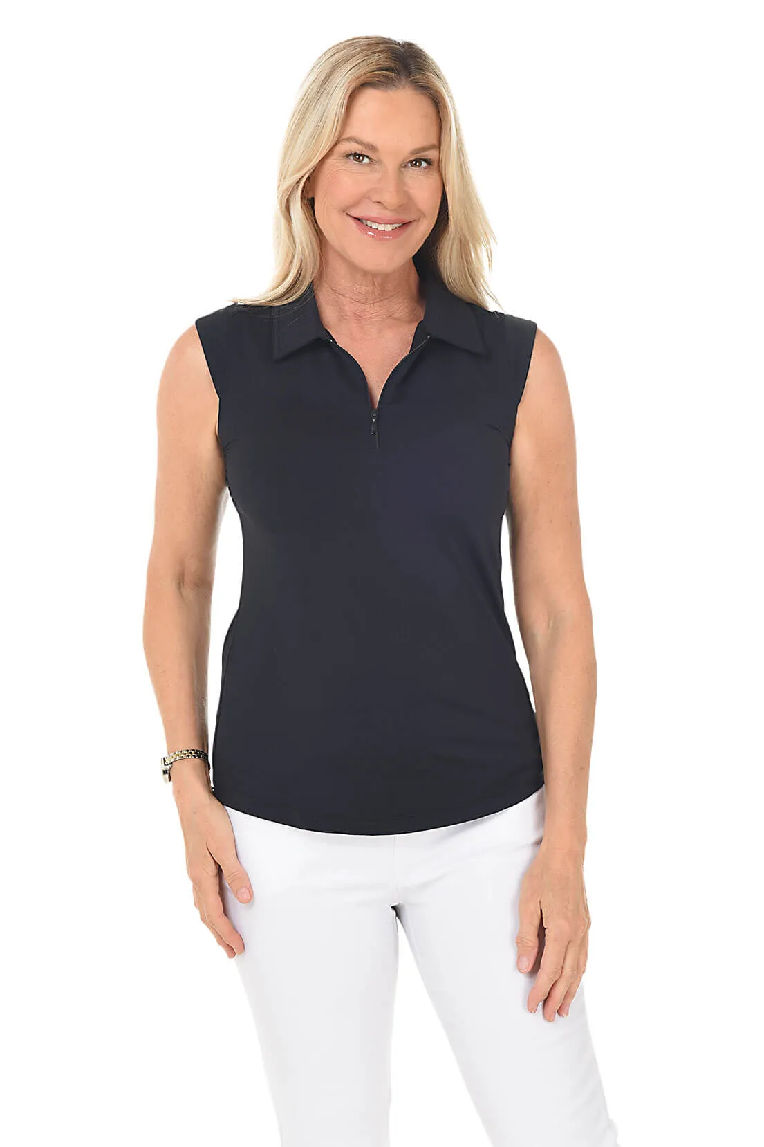 Solid Sleeveless UPF50+ Polo Top