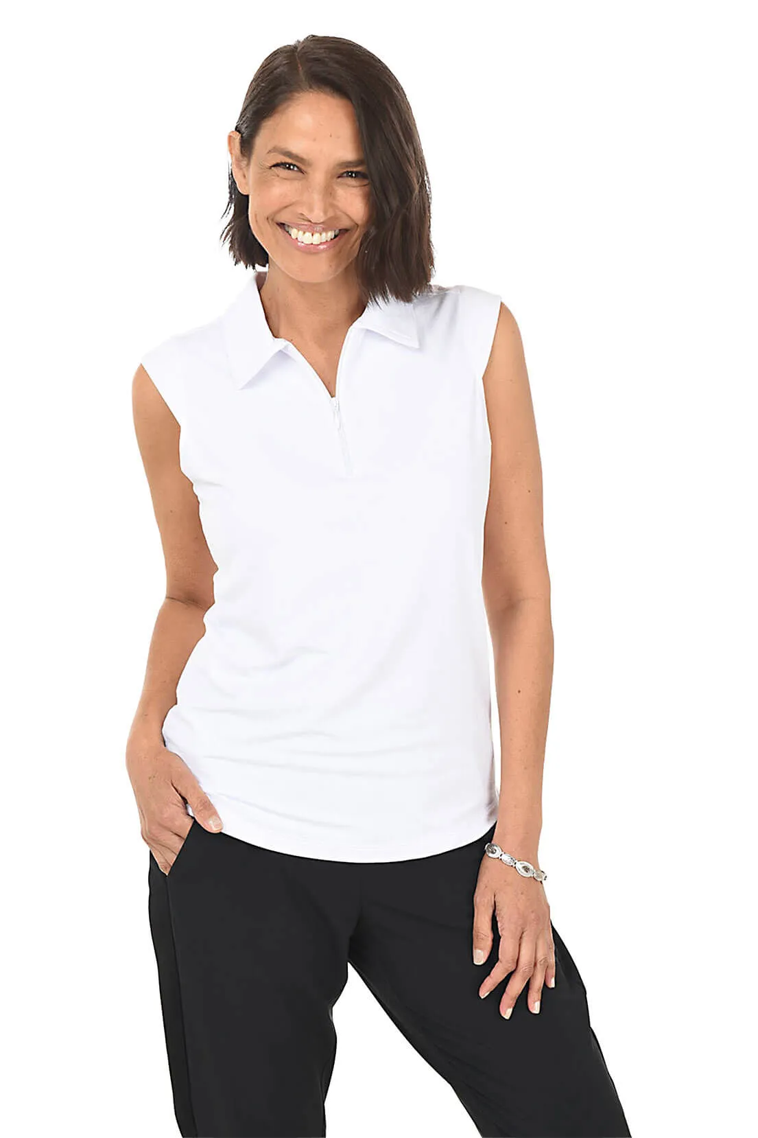 Solid Sleeveless UPF50+ Polo Top