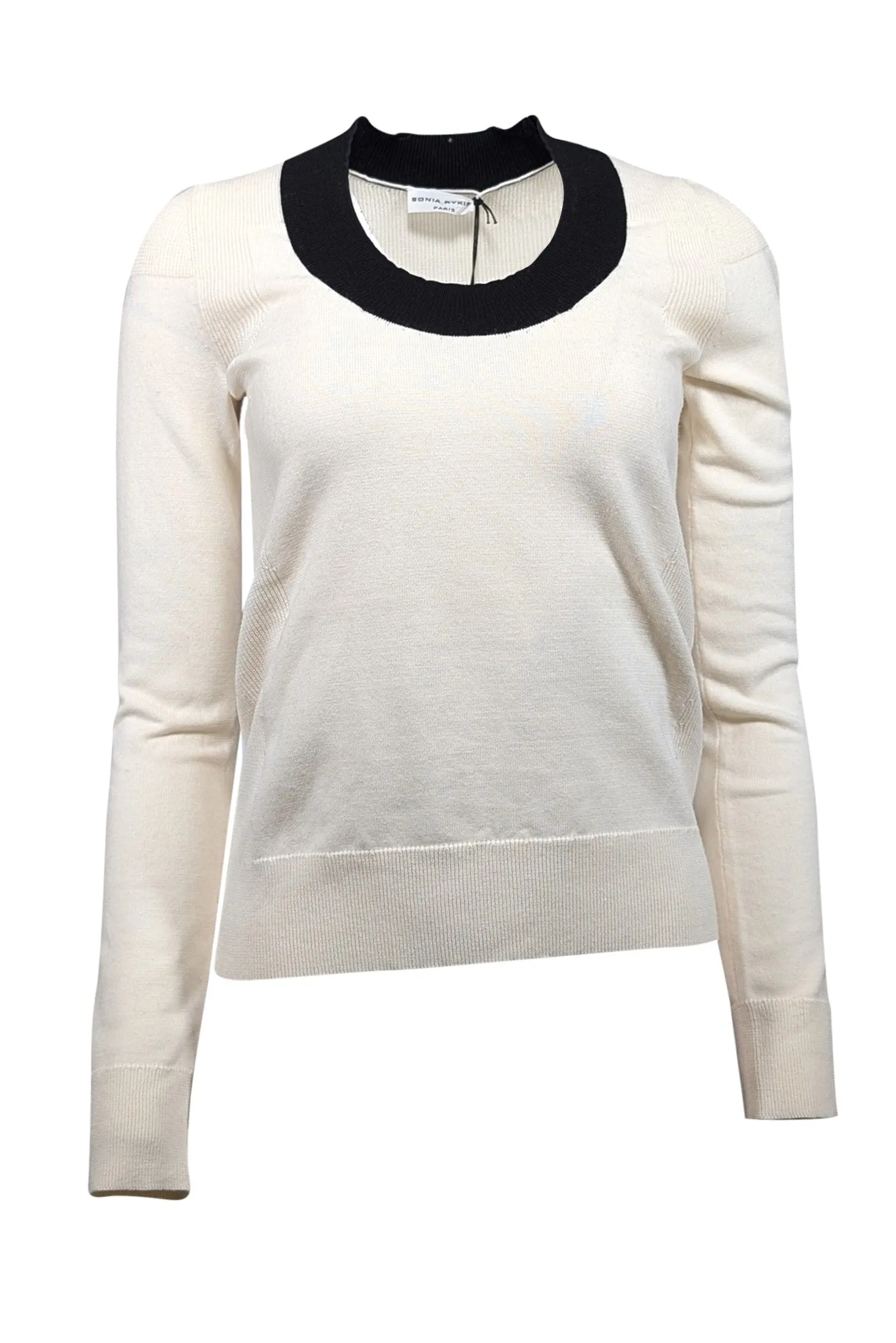 Sonia Rykiel - Ivory w/ Black Trim Wool Blend Sweater Sz S