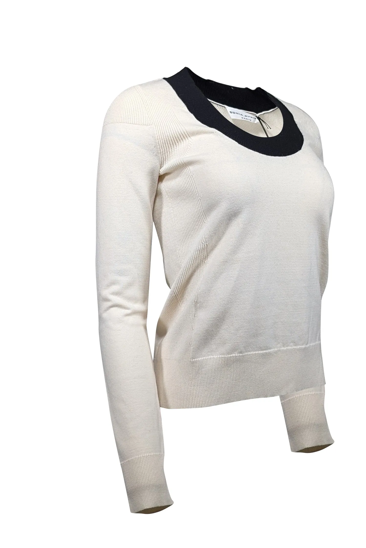 Sonia Rykiel - Ivory w/ Black Trim Wool Blend Sweater Sz S