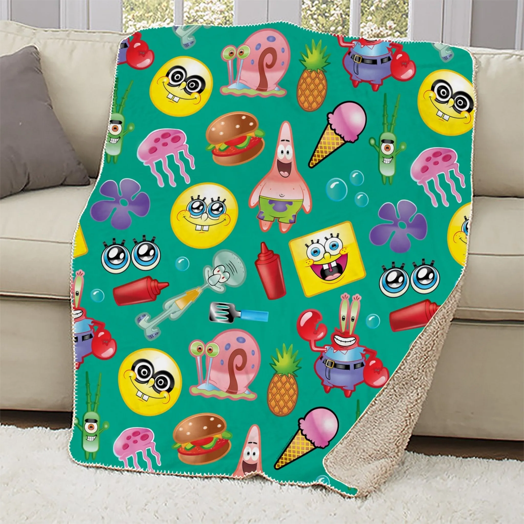 SpongeBob SquarePants Emojis Sherpa Blanket