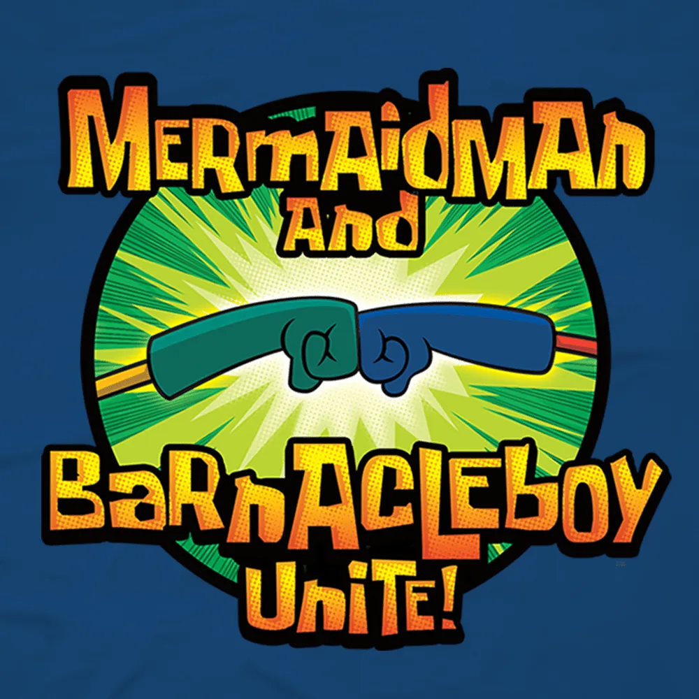 SpongeBob SquarePants Mermaidman and Barnacleboy Unite Logo Sherpa Blanket