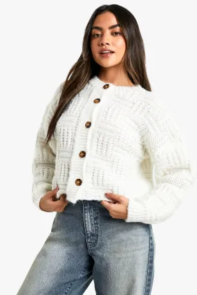 Square Knit Detail Oversized Crop Cardigan