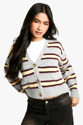 Stripe Brushed Knit Crop Cardigan