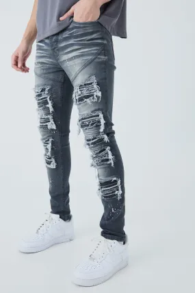 Super Skinny Biker Rip & Repair Paint Splatter Jeans