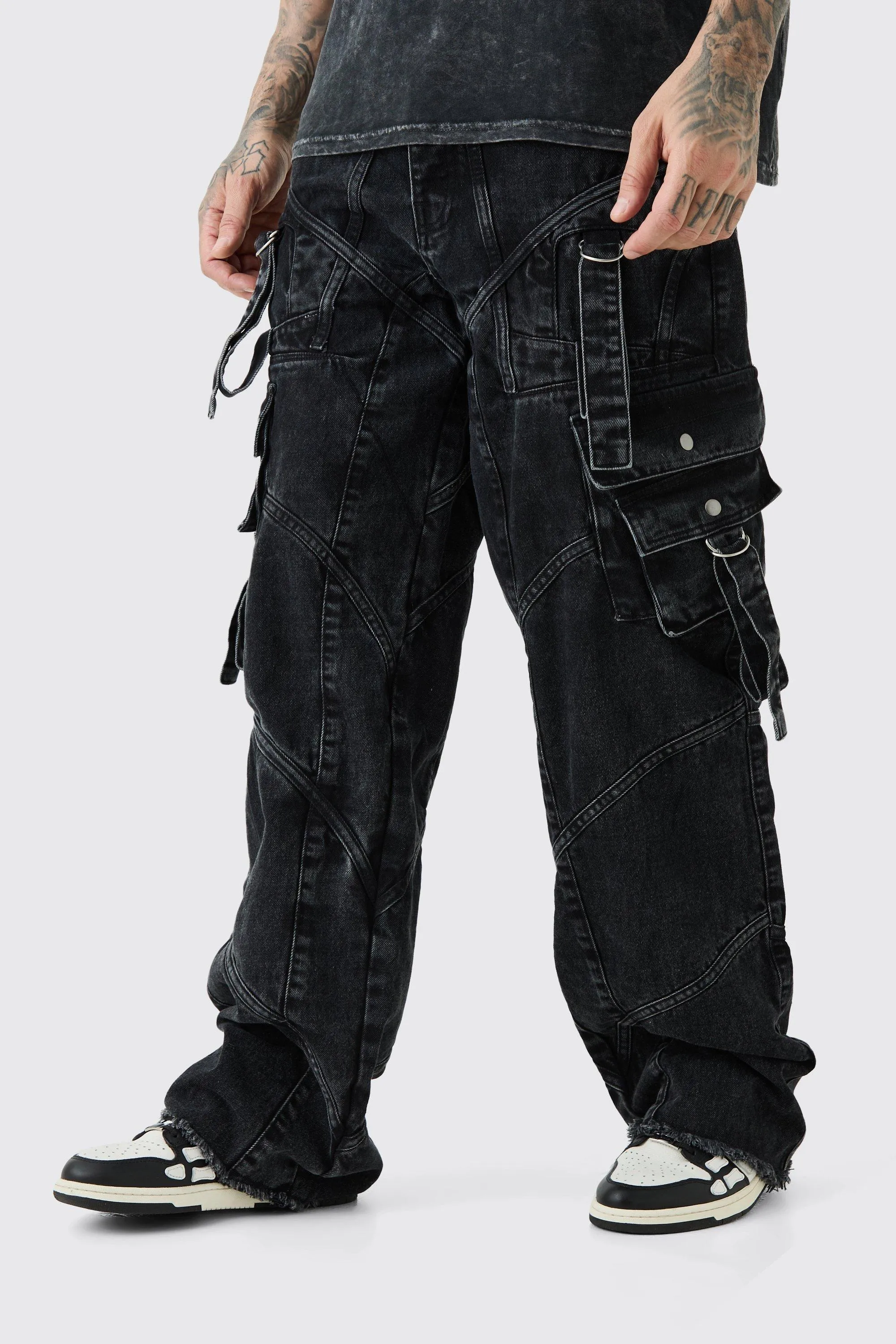 Tall Baggy Rigid Strap And Buckle Detail Jeans