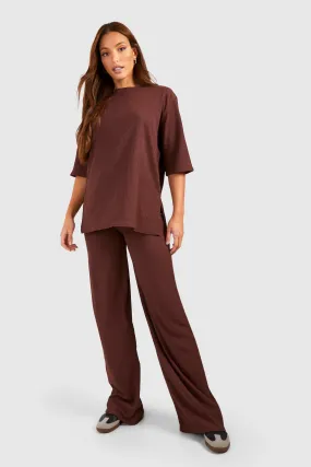 Tall Textured High Waisted Wide Leg Pants