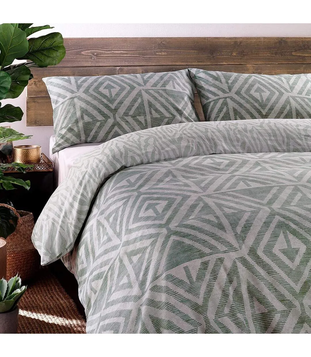 Tanza global geometric duvet cover set sage green Furn