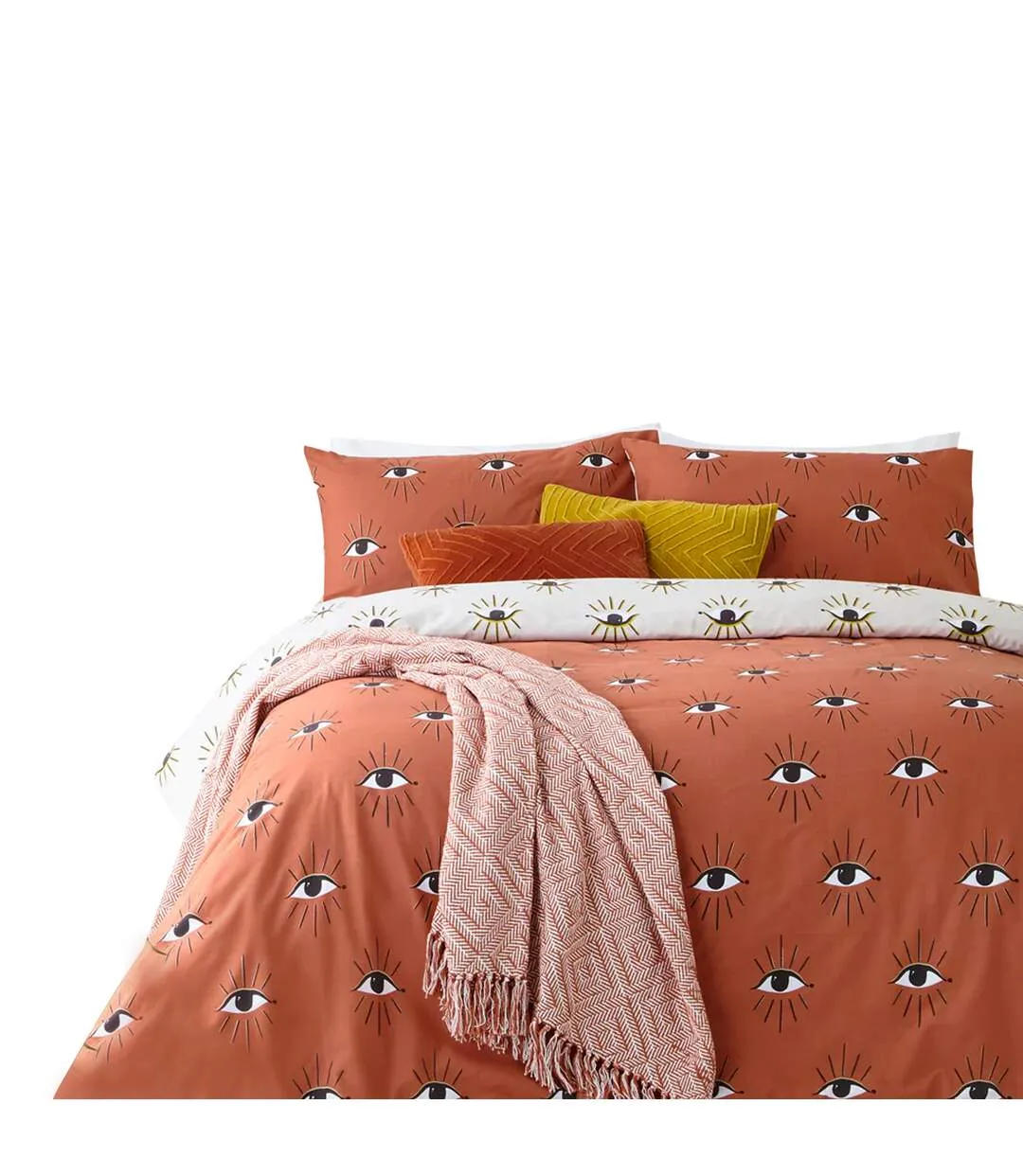 Theia eye duvet cover set pink clay Furn