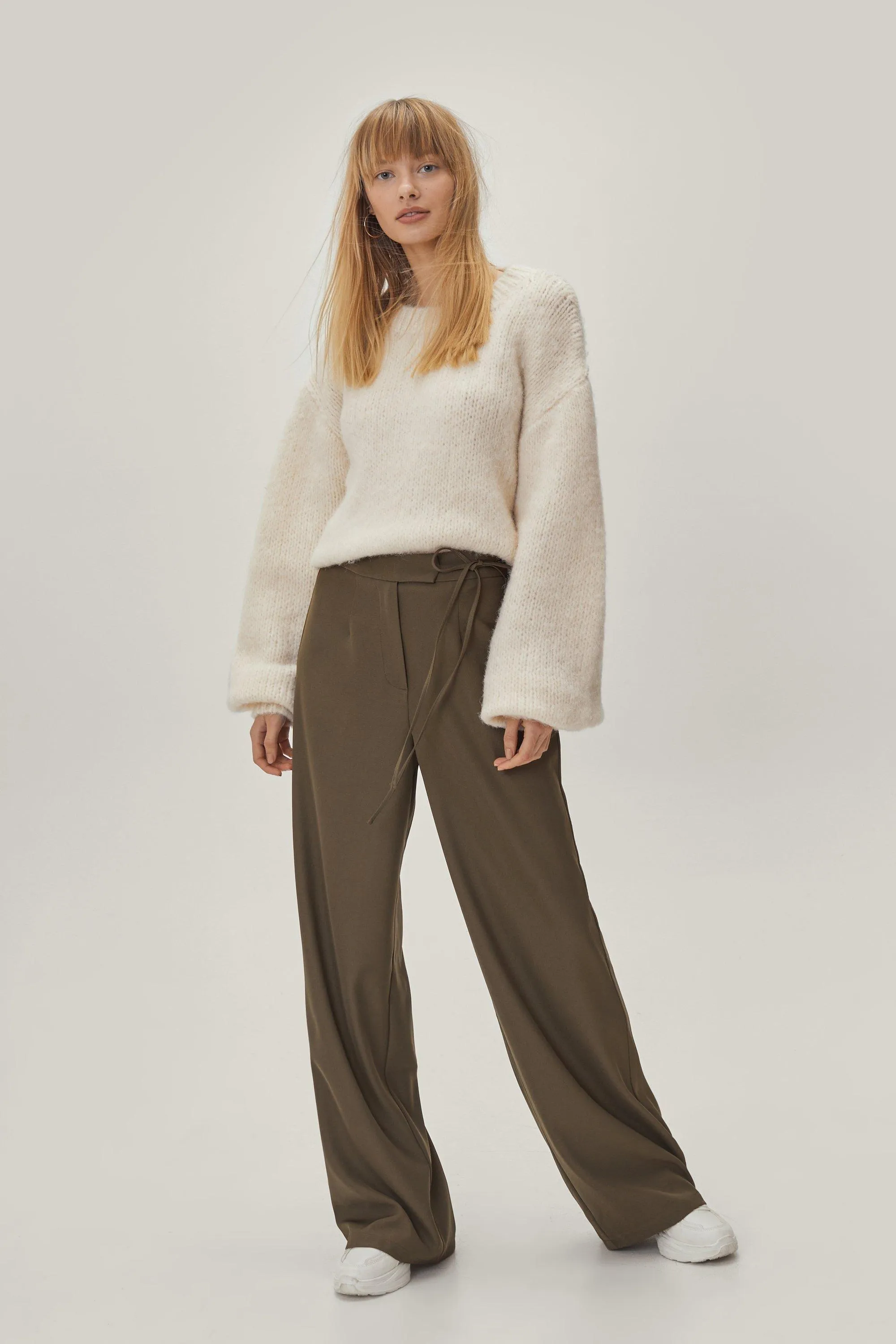 Tie Waist Tailored Wide Leg Pants