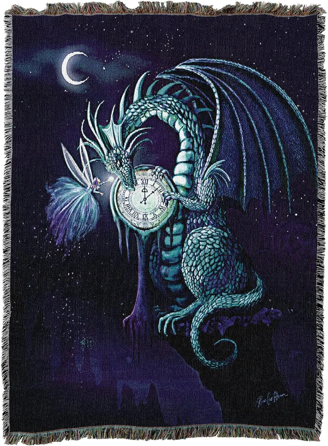 Time Dragon Sapphire Tapestry Blanket