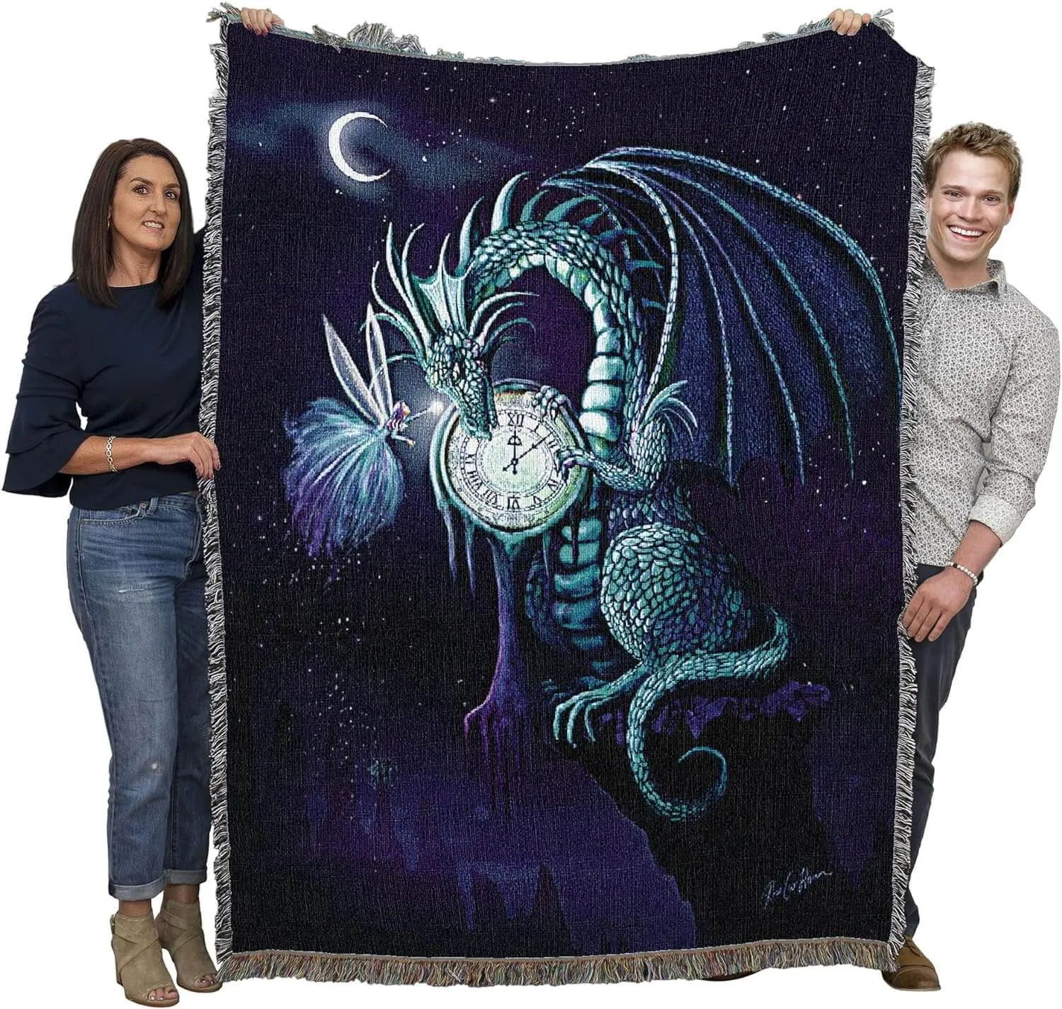 Time Dragon Sapphire Tapestry Blanket