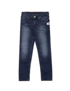 Tommy Hilfiger Kids Boys Dark Blue Scanton Slim Fit Stone Wash Jeans