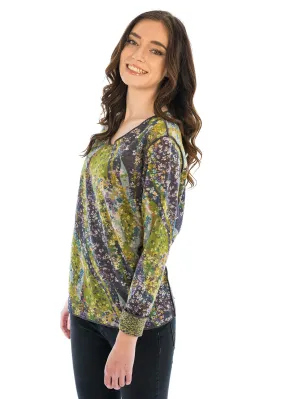 Trisha Tyler 11554 Reversible V-Neck Floral Sweater