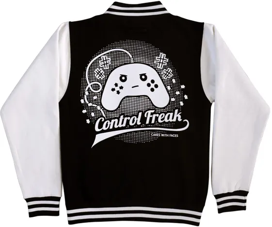 Unisex Varsity Jacket for Gamers: "Control Freak" | Cakes with Faces