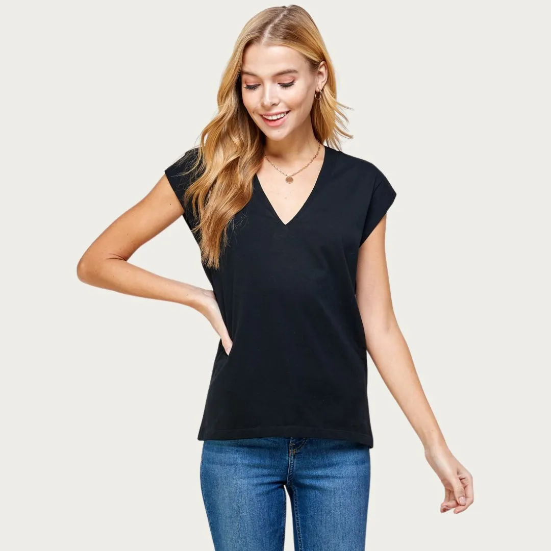 V-Neck Sleeveless Top (Black)