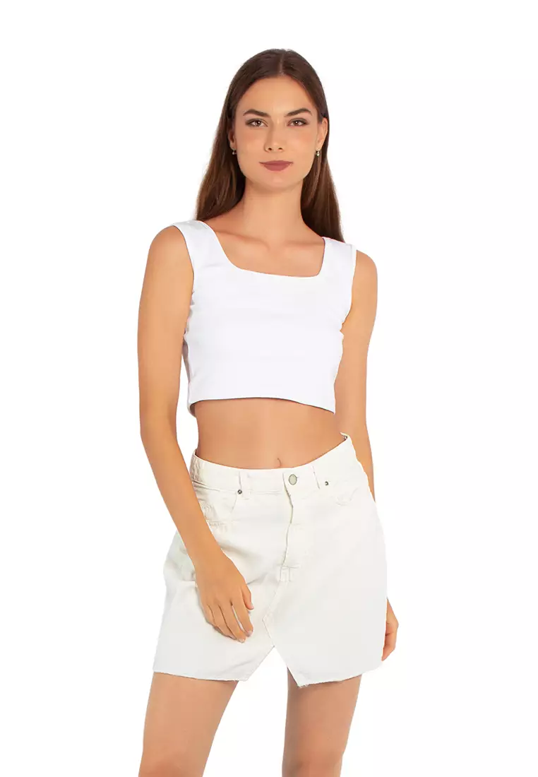 White Basic Sleeveless Crop Top