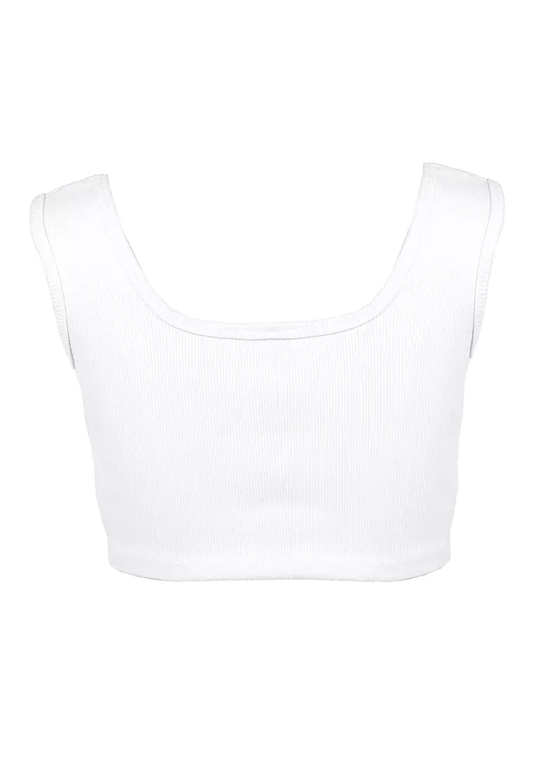 White Basic Sleeveless Crop Top