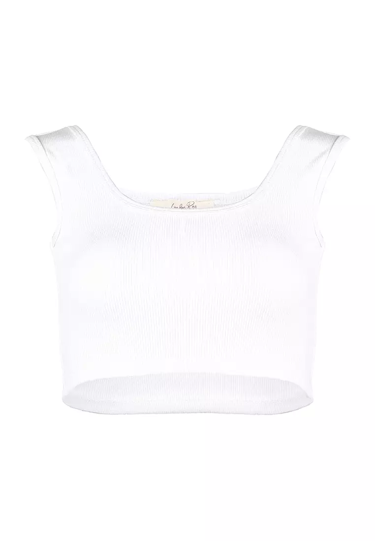 White Basic Sleeveless Crop Top