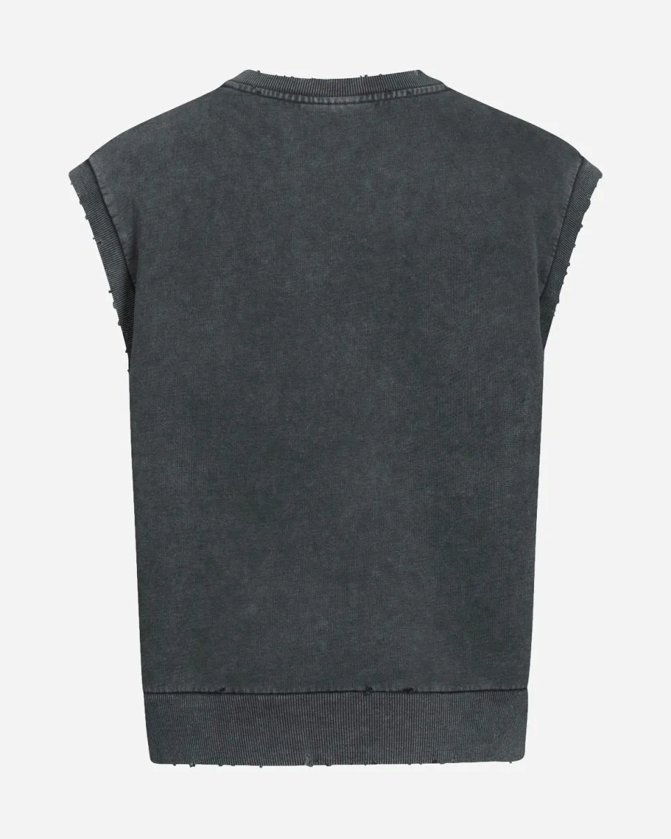 Women Distressed Vest - Dark Grey