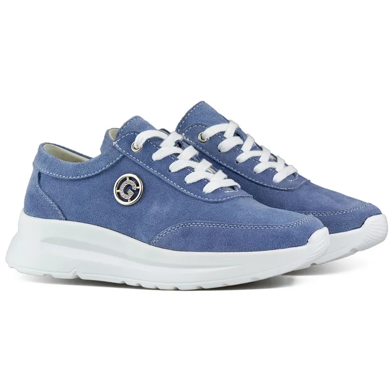 Women's sneakers made of natural leather in jeans color blue