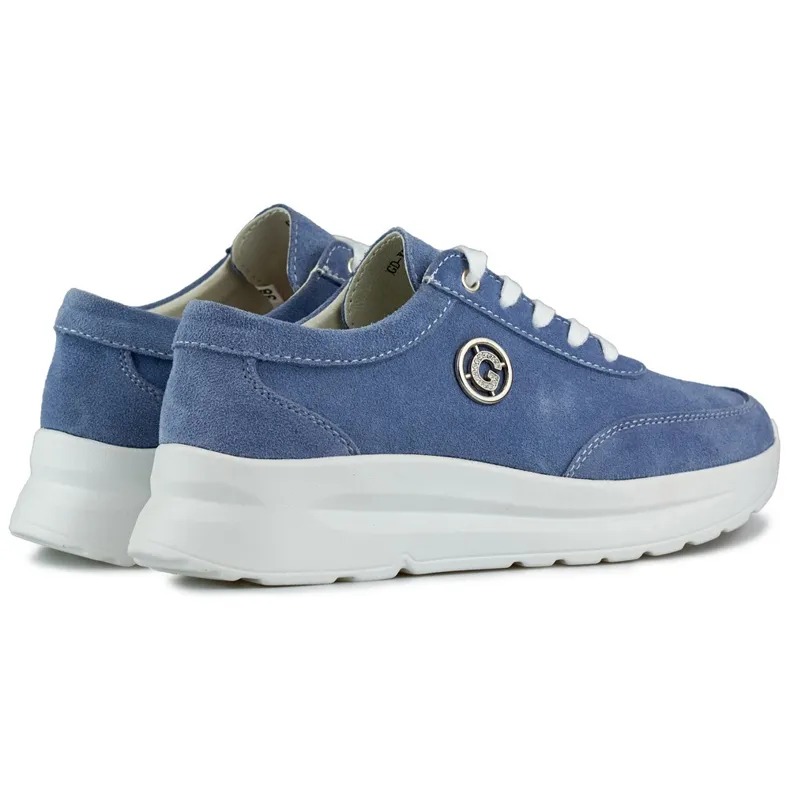 Women's sneakers made of natural leather in jeans color blue