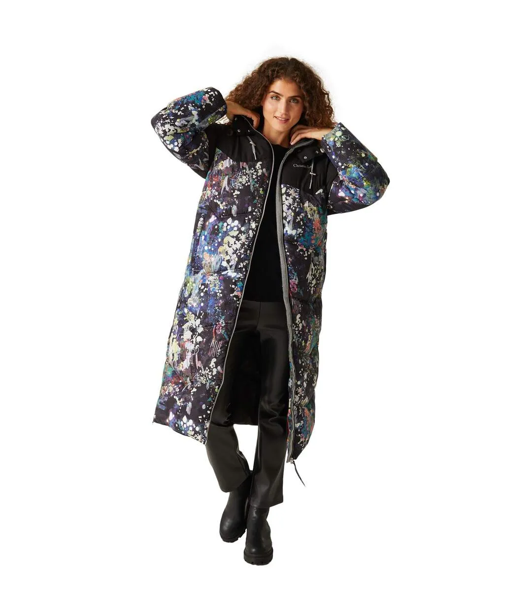 Womens/ladies christian lacroix milhaud paint splatter longline padded jacket black Regatta