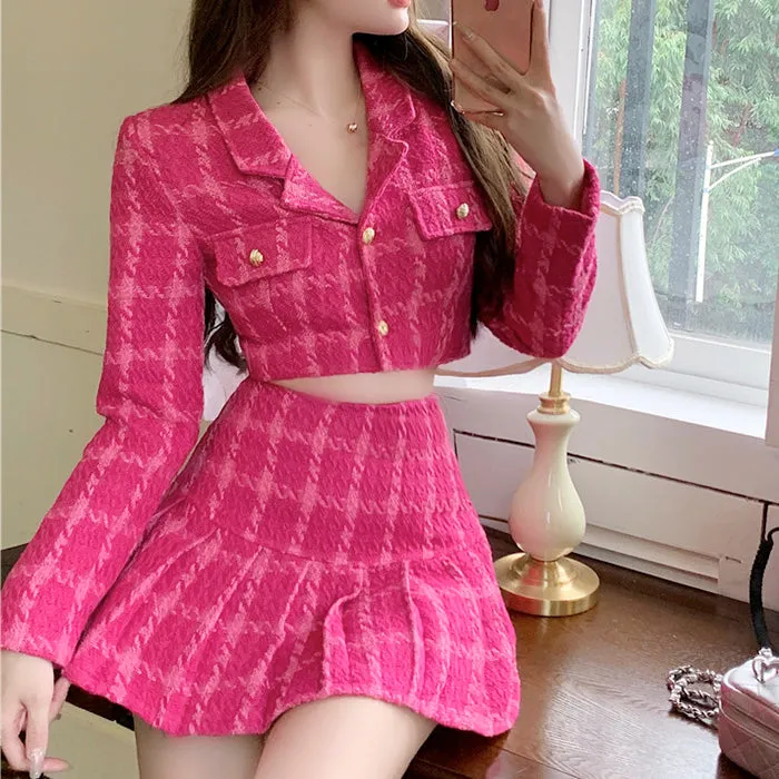 Y2K Pink Tweed Jacket & Skirt Co-Ord