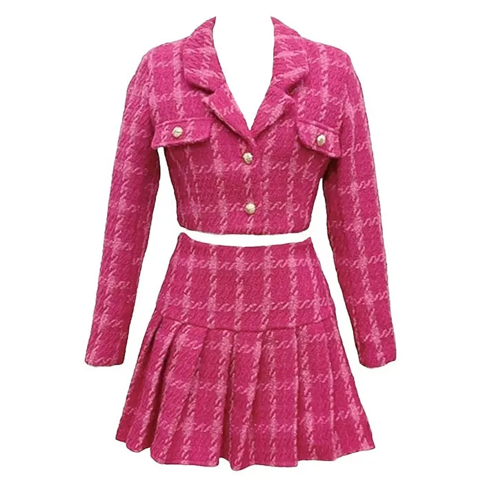 Y2K Pink Tweed Jacket & Skirt Co-Ord