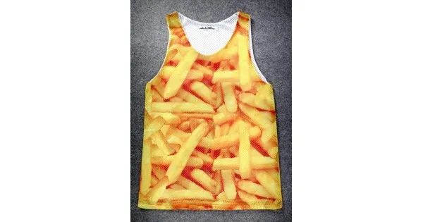 Yellow French Fries Net Sleeveless Mens T-shirt Vest Sports Tank Top