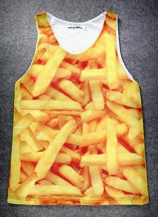 Yellow French Fries Net Sleeveless Mens T-shirt Vest Sports Tank Top