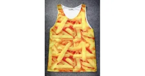 Yellow French Fries Net Sleeveless Mens T-shirt Vest Sports Tank Top